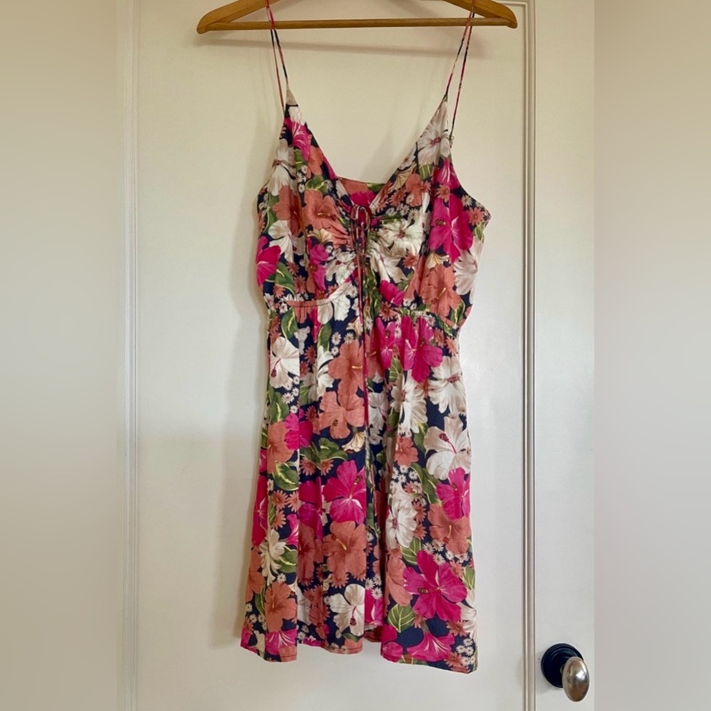Farm Rio Tropical Hibiscus Floral Spaghetti Strap Mini Dress